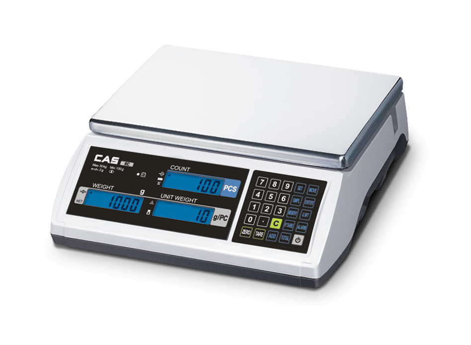 เครื่องชั่งนับจำนวน CAS EC-30K รองรับน้ำหนักสูงสุด 30 กิโลกรัม ความละเอียด 1 กรัม เหมาะสำหรับนับชิ้นงาน อะไหล่ สกรู และงานคลังสินค้า
